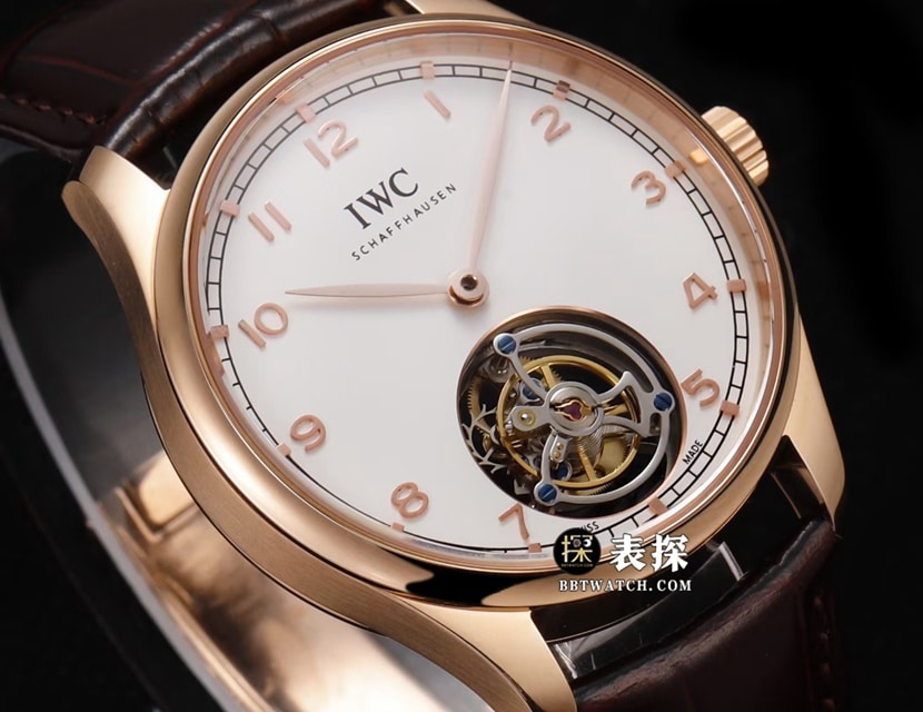 Portuguese IWC1:1replica watch white dialtourbillonrose goldleather strap model IW545801front live photo