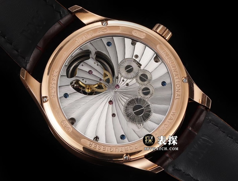Portuguese IWC1:1replica watch white dialtourbillonrose goldleather strap model IW545801caseback live photo