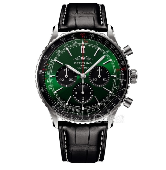 BLS Factory Breitling Men's Aviation Chronograph 1 Faux Watch Deep Green Plate Belt Model AB0137241L1P1