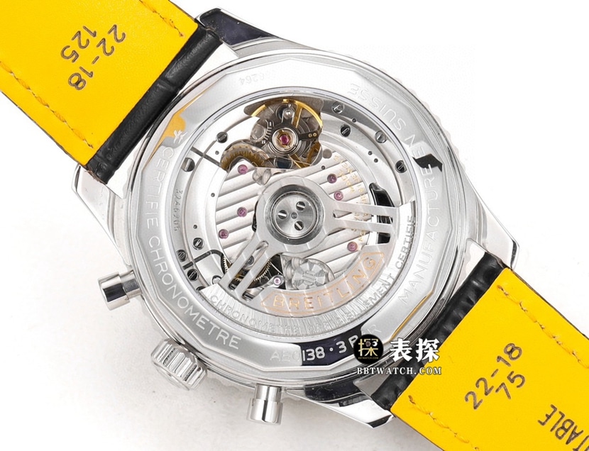 BLS factory Breitling men's aviation chronograph1super watch silver dialleather strap model AB0138241G1P1caseback live photo