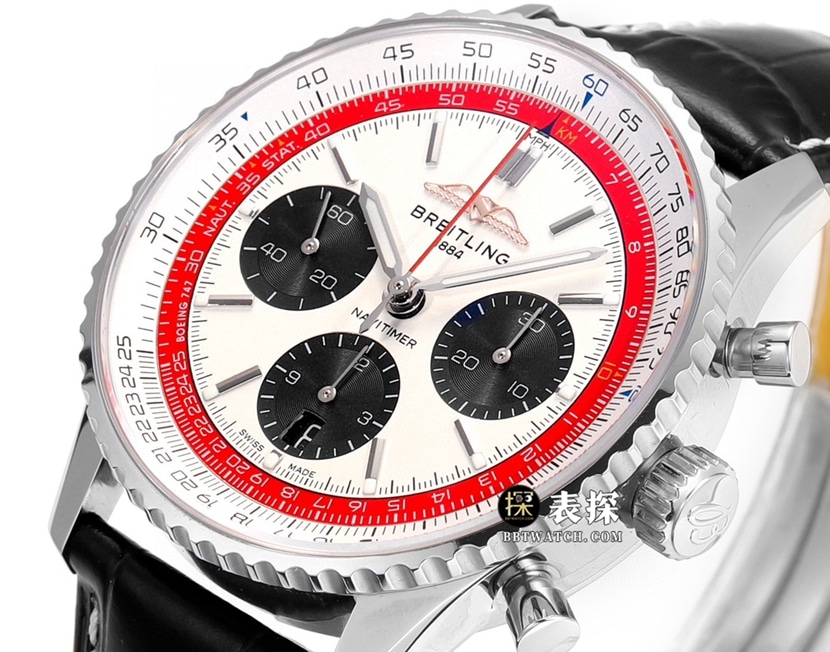 BLS aviation chronograph1Breitling1:1replica watch men's light yellow plate leather strap model AB01383B1G1P1front live photo