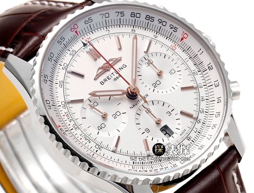 BLS aviation chronograph1Breitling1:1replica watch silver plate leather strap model AB0139211G1P1front live photo