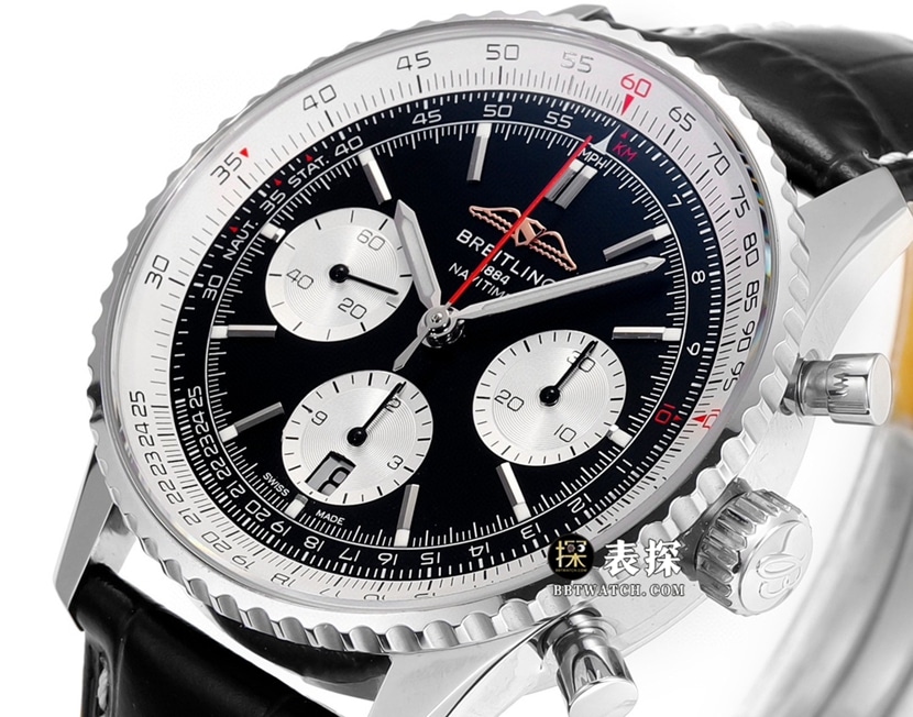 BLS aviation chronographBreitling1:1replica watch black dialleather strap model AB0138211B1P1front live photo