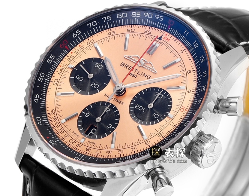BLS aviation chronographBreitling1:1replica watch copper dial leather strap model AB0138241K1P1front live photo