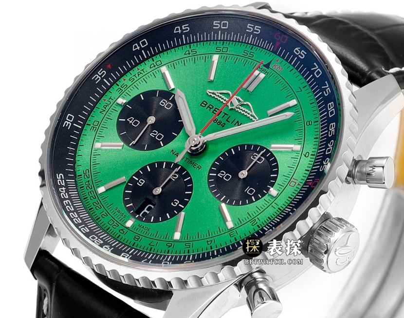 BLS Aviation Chronograph 1 Breitling collectible watches mint green disk belt model AB0138241L1P1 front real picture