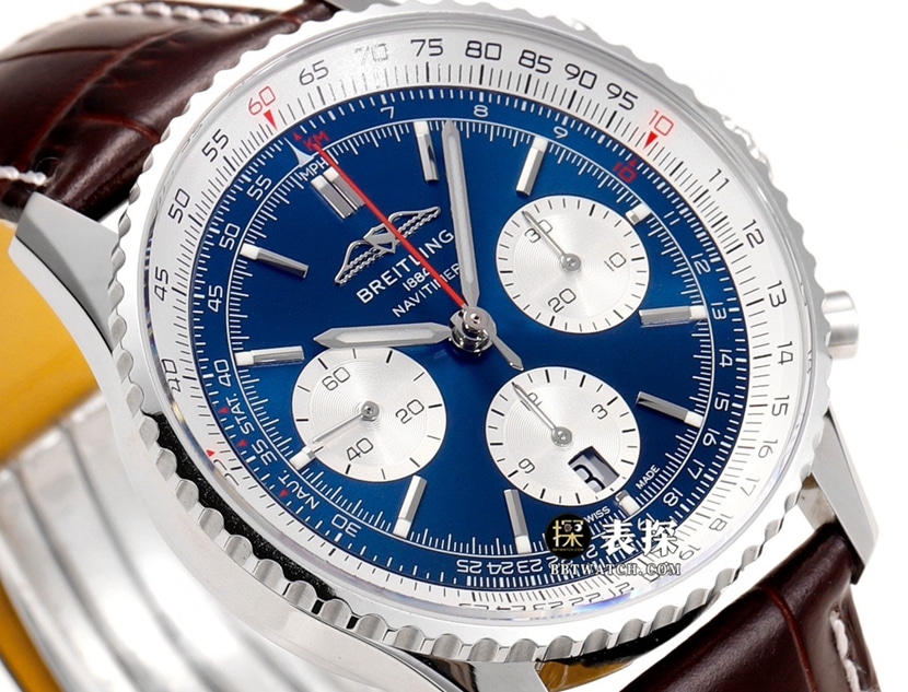 BLS aviation chronograph1Breitling1:1replica watch blue dialleather strap model AB0137211C1P1front live photo