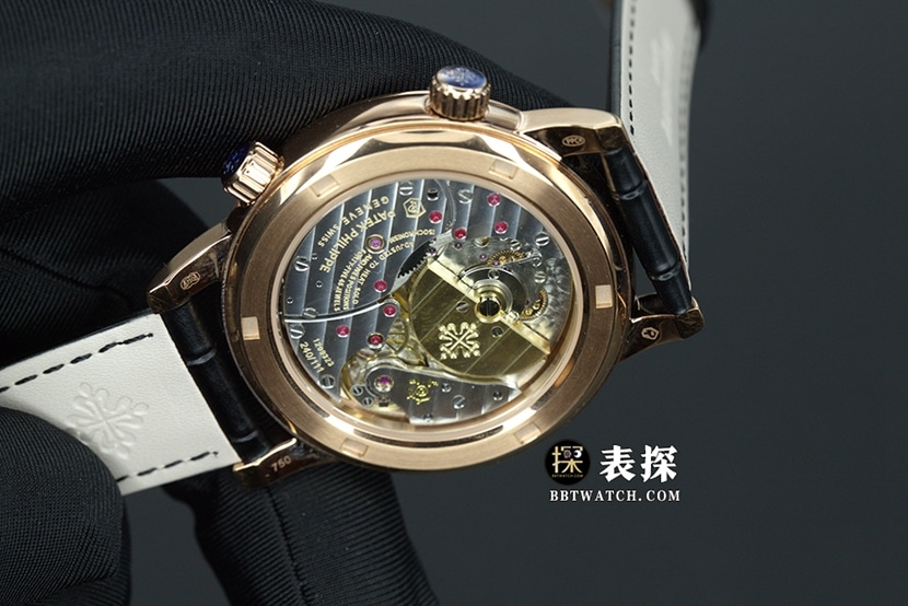 YL super complex function timepiece Patek Philippe1:1replica watch starry sky black dialleather strap model 6102R-001caseback live photo