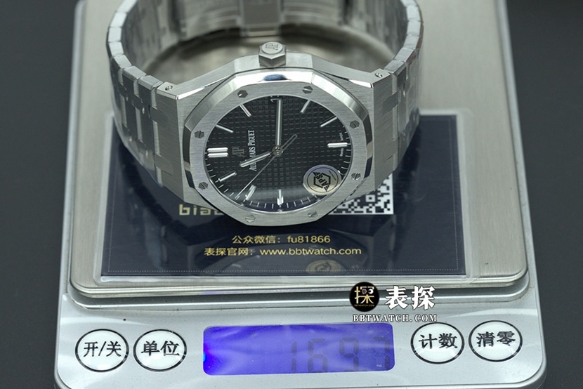 APS factory Royal OakAudemars Piguet1:1replica watch black dialsteel bracelet model 15500ST.OO.1220ST.03 weight live photos