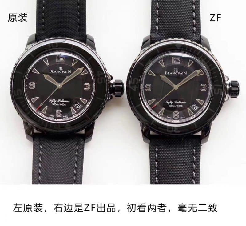 ZF Blancpain Fifty Fathoms 5015-11C30-52 Black Manta Front View Watch Authenticity Comparison Review Front View
