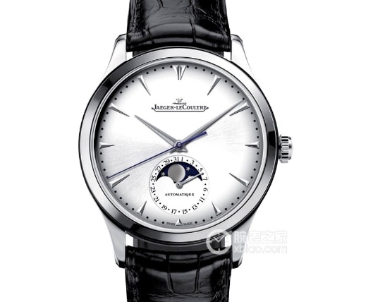 ZF FactoryJaeger-LeCoultre men's master watch silver dialmoon phaseleather strap model 1368430