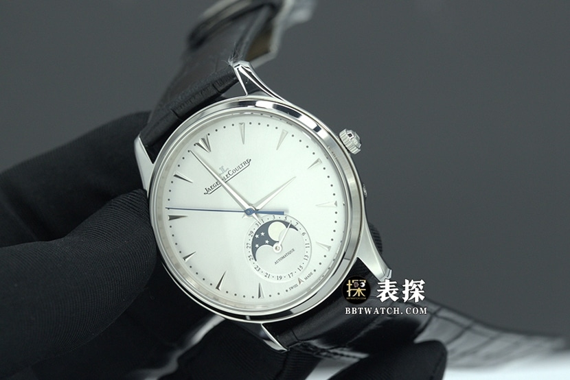 ZF FactoryJaeger-LeCoultre men's master watch silver dialmoon phaseleather strap model 1368430 overall live photos