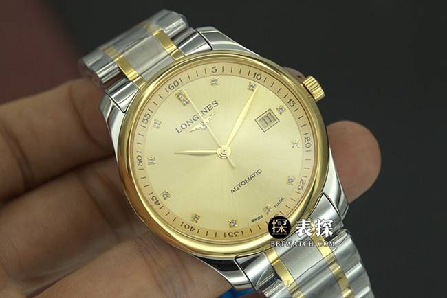 KY factory Longines men's watchmaking traditional top-tier watch gold plate steel bracelet model L2.793.5.37.7front live photo