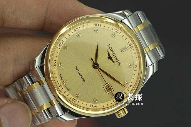 KY factory Longines men's watchmaking traditional top-tier watch gold plate steel bracelet model L2.793.5.37.7front live photo