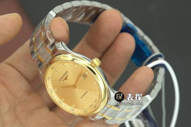 KY factory Longines men's watchmaking traditional top-tier watch gold plate steel bracelet model L2.793.5.37.7front live photo