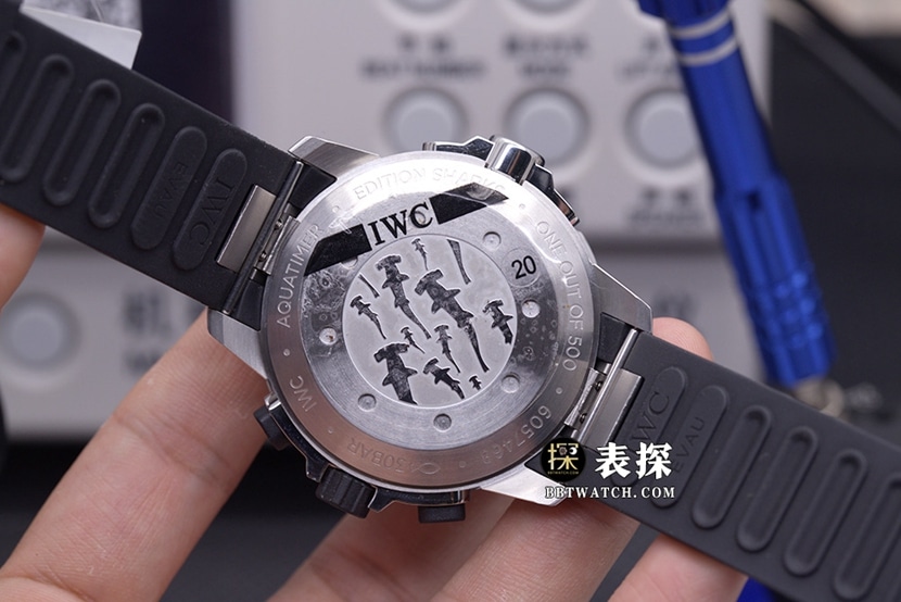BT factory marine timepiece IWC1:1replica watch lume gray panda dial rubber model IW379506caseback live photo