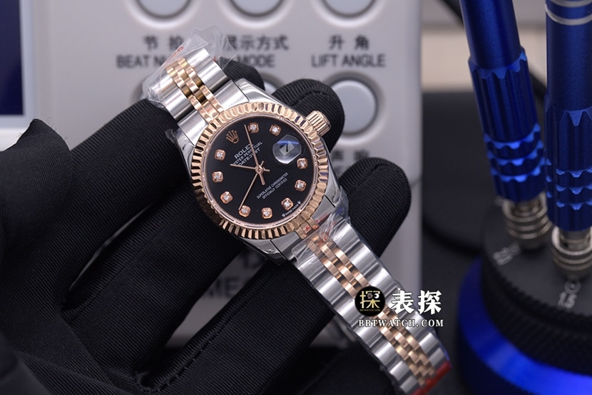 EW FactoryDatejustRolex1:1replica watch black dial gold steel bracelet model m126231-0019front live photo