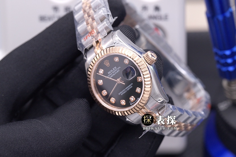 EW FactoryDatejustRolex1:1replica watch black dial gold steel bracelet model m126231-0019front live photo