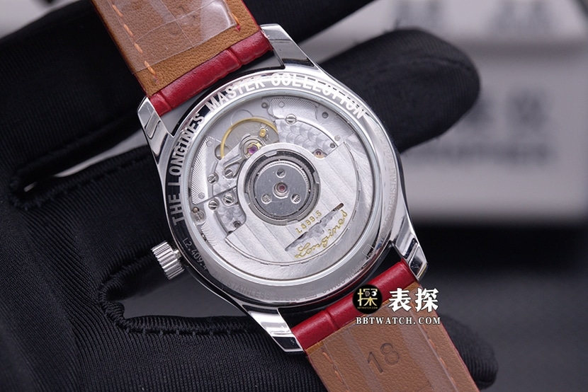 V9 Factory watchmaking traditional Longines1:1replica watch white mother-of-pearl disc moon phaseleather strap model L2.409.4.87.2caseback live photo