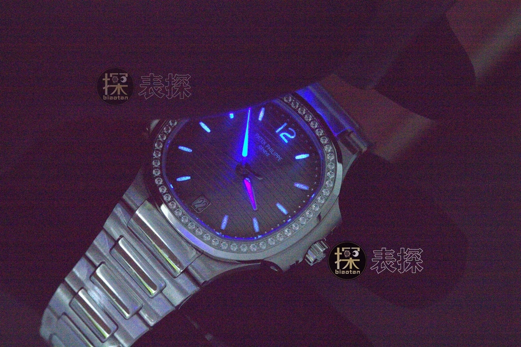 3K Factory sporty and elegant Patek Philippe1:1replica watch lume gray black with diamond bezelsteel bracelet model 7118/1200A-011lume effect