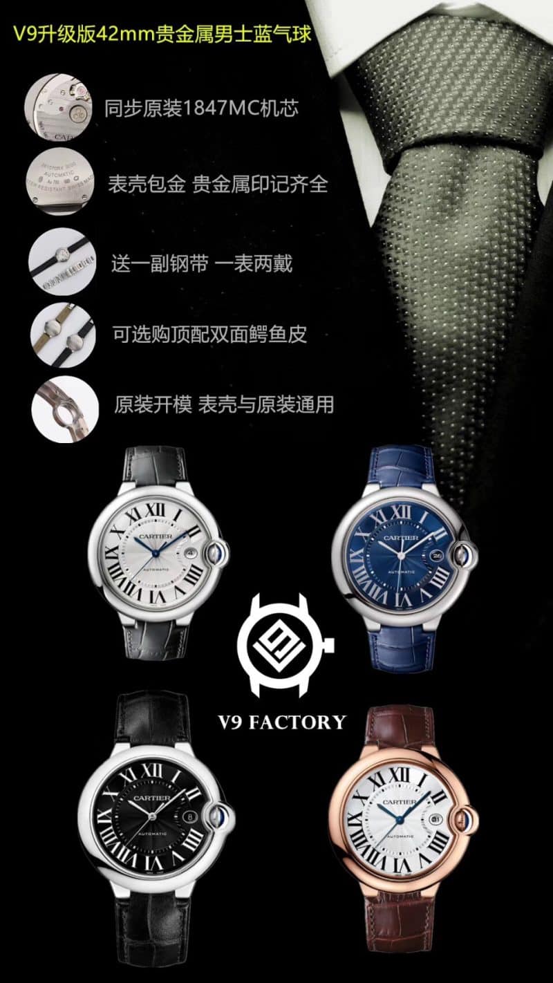 V9Cartier blue balloon large W69016Z4replica watch genuine and fake comparison review front view
