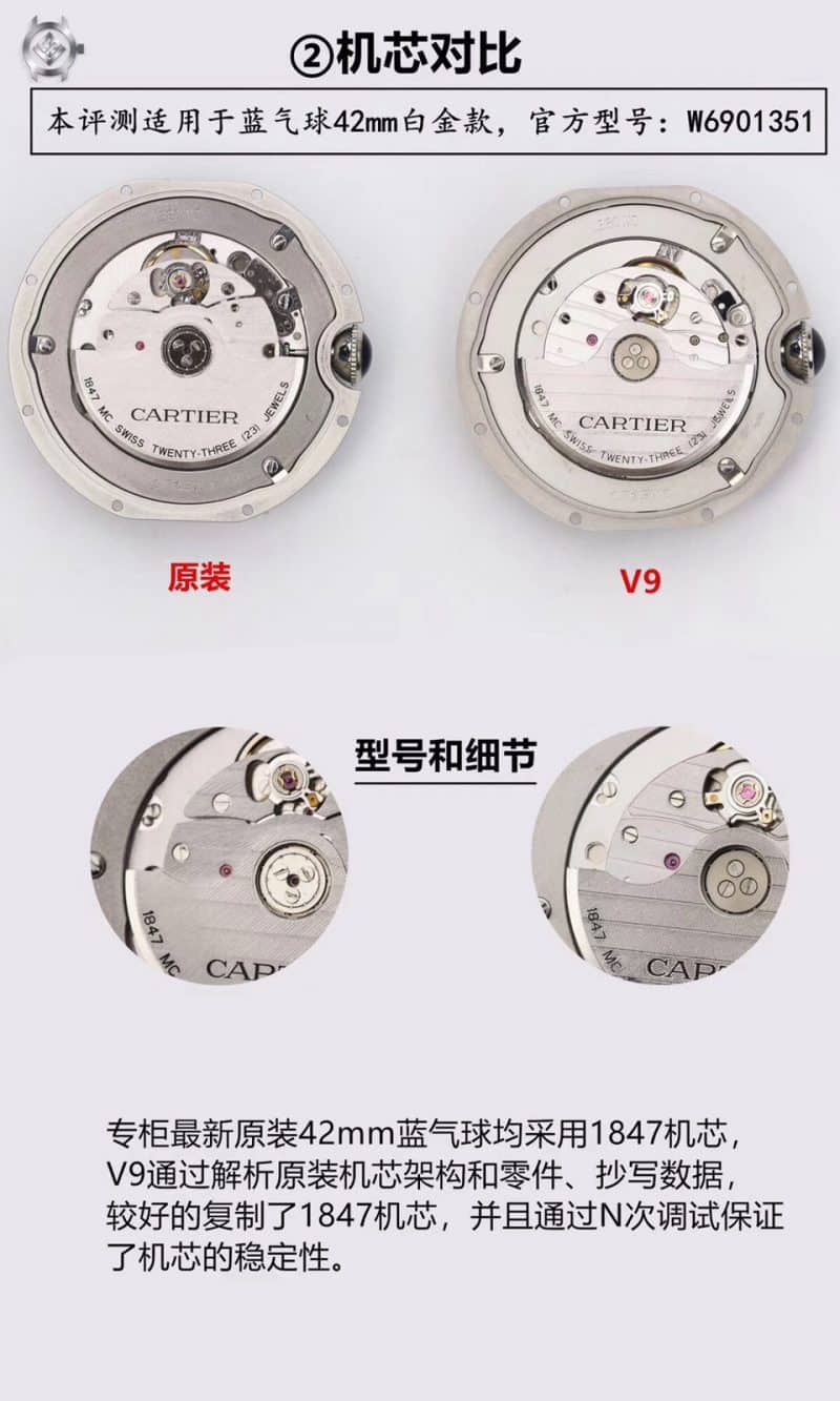V9Cartier blue balloon large W69016Z4replica watch genuine and fake comparison evaluation movement picture