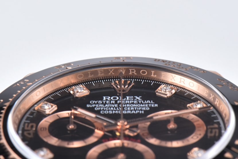 C factory DaytonaRolex1:1replica watch black dialrose gold rubber model m116515ln-0057front live photo