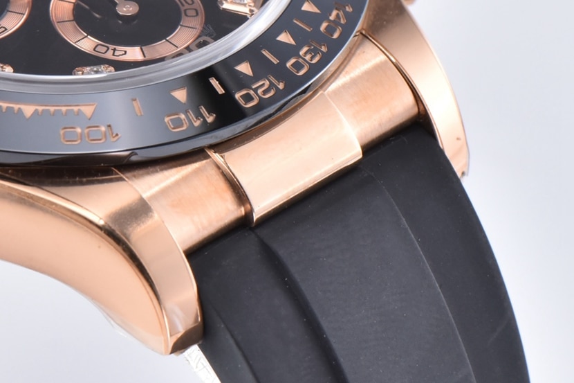 C factory DaytonaRolex1:1replica watch black dialrose gold rubber model m116515ln-0057front live photo