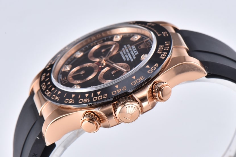 C factory DaytonaRolex1:1replica watch black dialrose gold rubber model m116515ln-0057side live photo
