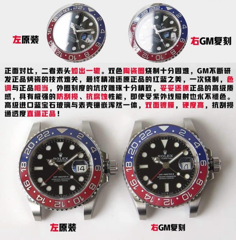 GMRolexGMT-Master Type II Series 126710BLRO-0001 True and False Comparison Evaluation Table Header Picture