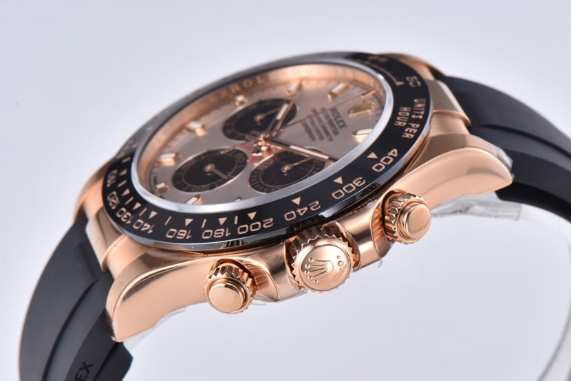 C factory DaytonaRolex1:1replica watch rose gold plate rubber model m116515ln-0059side live photo