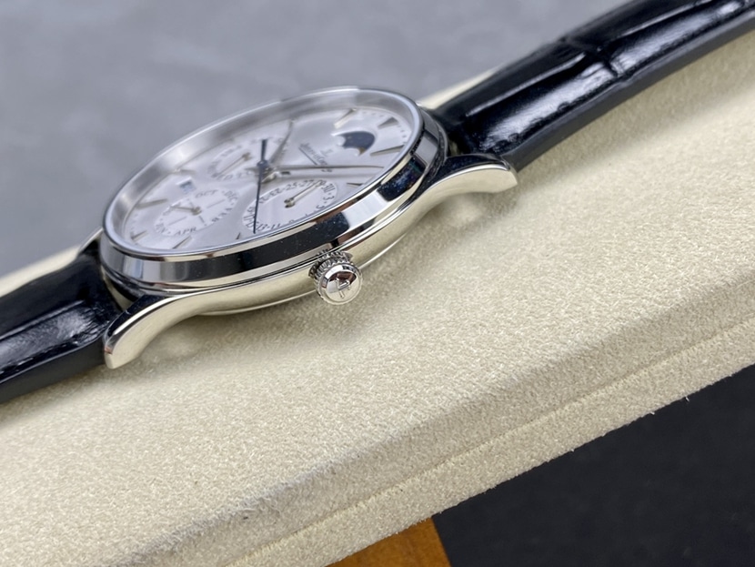 J factory master Jaeger-LeCoultre1:1replica watch silver dial perpetual calendar leather strap model 130842Jside live photo