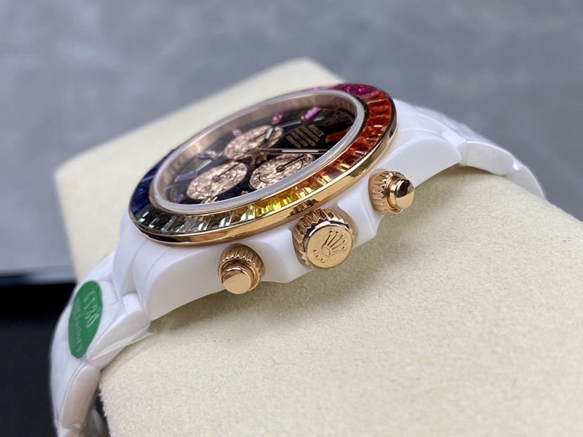IPK factory DaytonaRolex1:1replica watch black panda disk rainbow diamond white ceramic watch side live photo