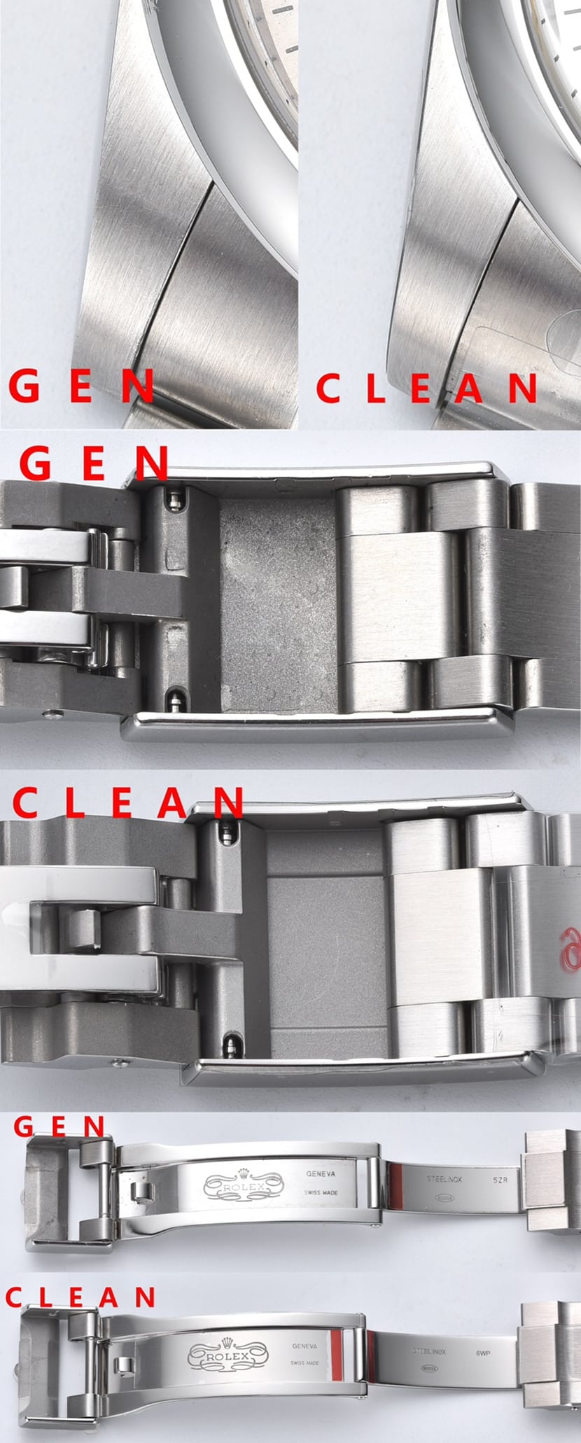 Rolex1:1replica. Oyster Perpetual watch, clasp comparison chart
