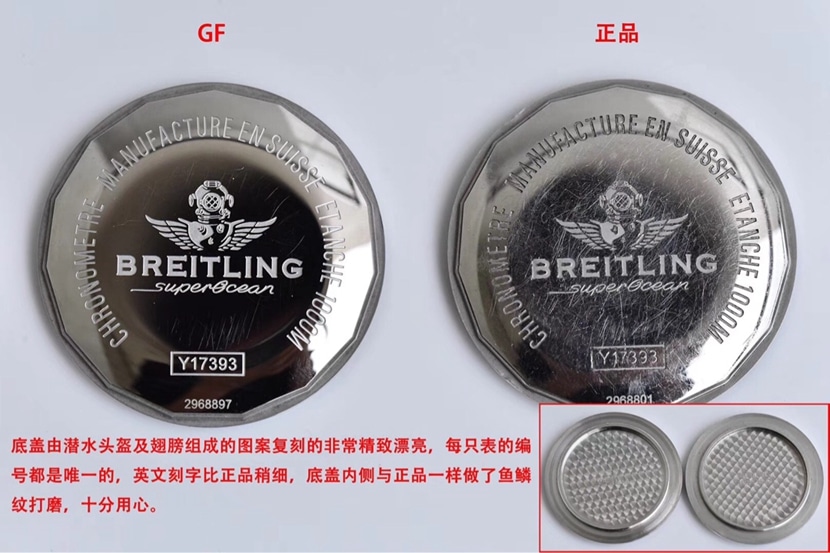 Breitling1:1replica watch, GF Super Ocean watch, back comparison picture