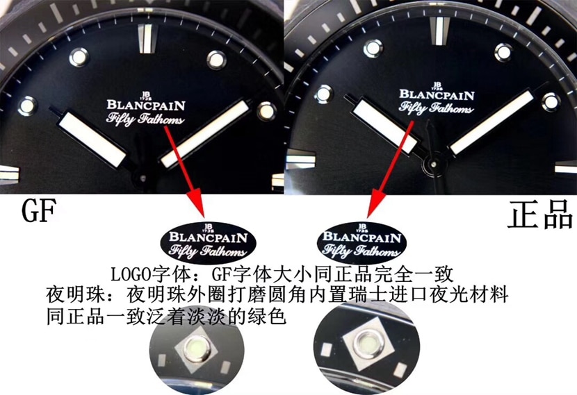 Blancpain1:1replica watch, gf fifty fathoms watch, front comparison picture