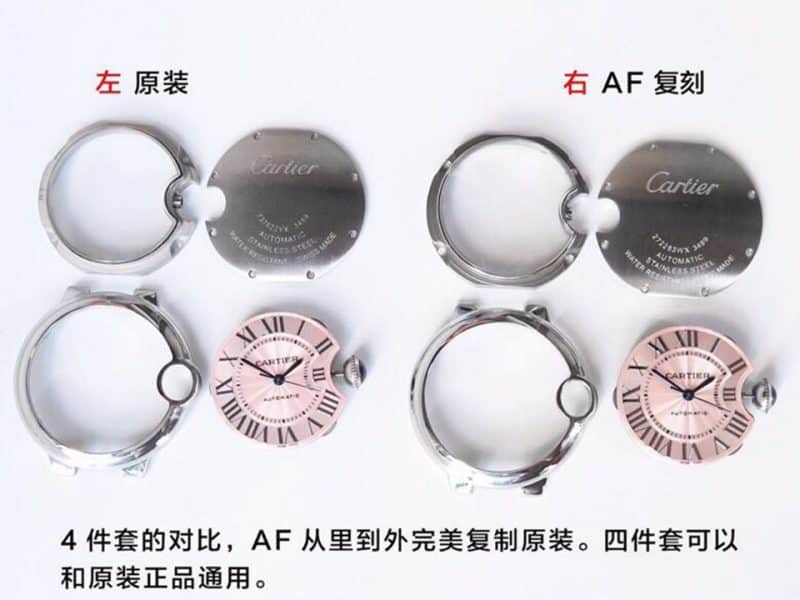 AFCartier blue balloon 33 diameter pink W6920100 replicaladies' watch real and fake comparison review detail shots