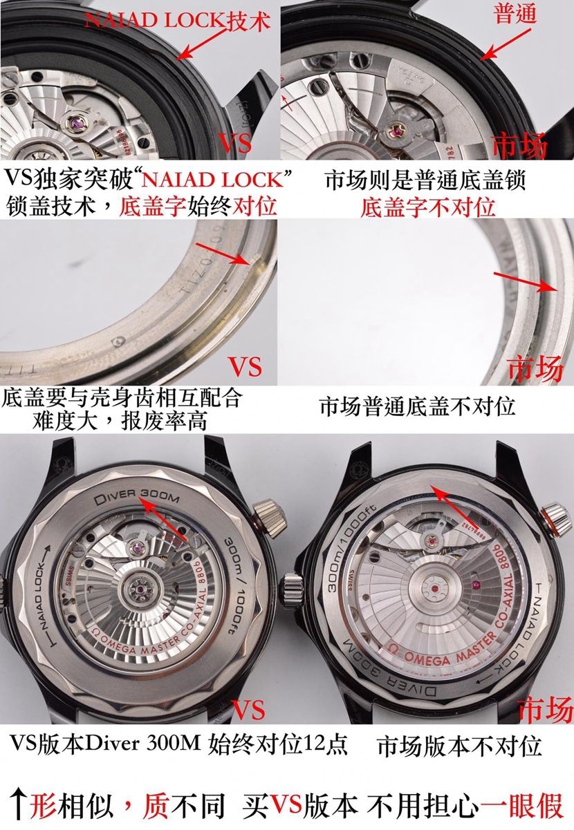 Seamaster VS Factory Omega Watch 210.92.44.20.01.001 vs. Genuine Product Review: Caseback Comparison Images