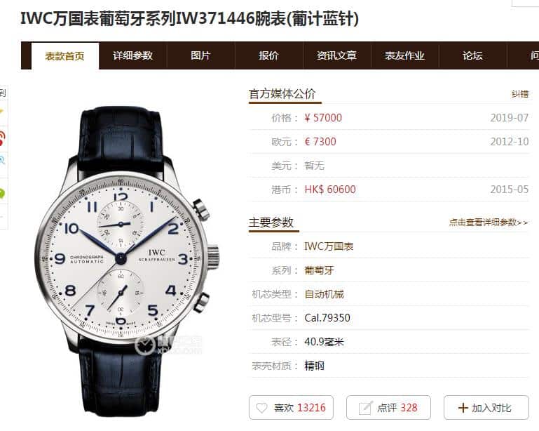 ZF FactoryIWC Portuguese watch IW371446 blue needle watch genuine and fake comparison evaluation price chart