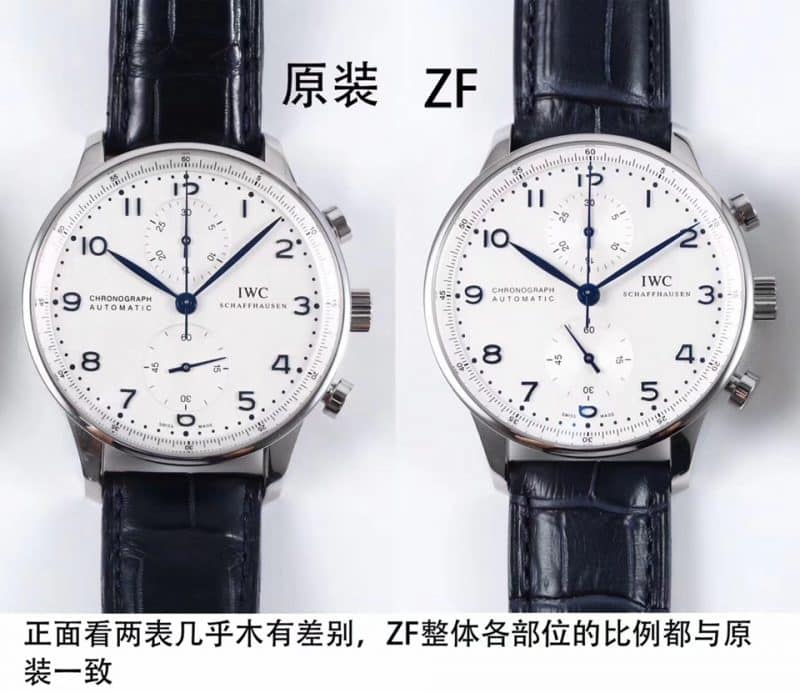 ZF FactoryIWC Portuguese watch IW371446 blue needle watch genuine and fake comparison review front view