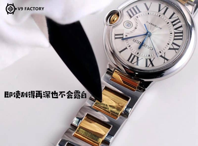 V9Cartier Blue Balloon W69009Z3replica watch gold model review (gold scratches do not reveal white) front view