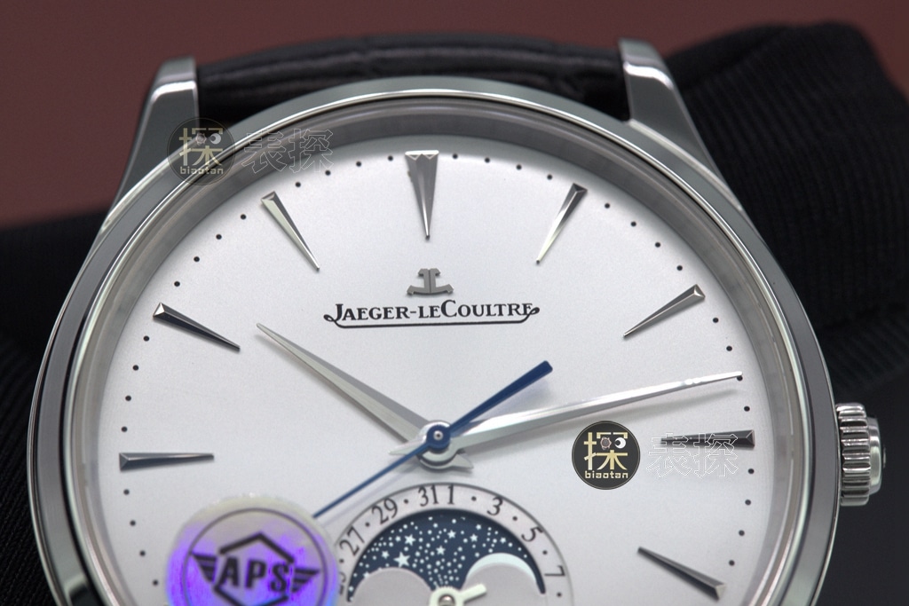 APSmoon phase master Jaeger-LeCoultre1:1replica couple watch white dial black leather strapdetail shots