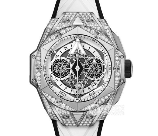 HB Tattoo II Hublot collectible watches full diamonds chronograph black disk white rubber strap