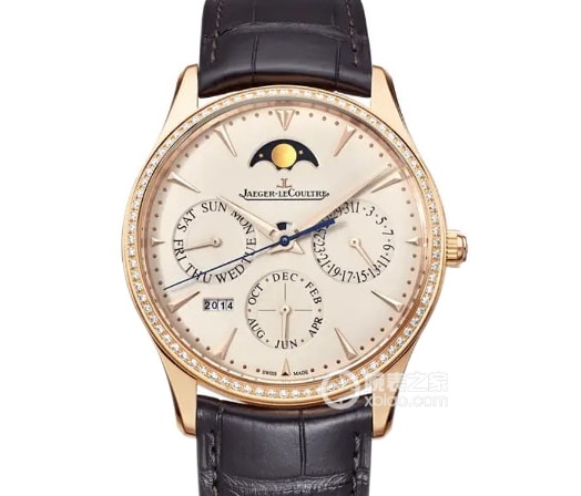 J factory perpetual calendar, Jaeger-LeCoultre1:1replica watch, rose goldchronograph brown leather bracelet