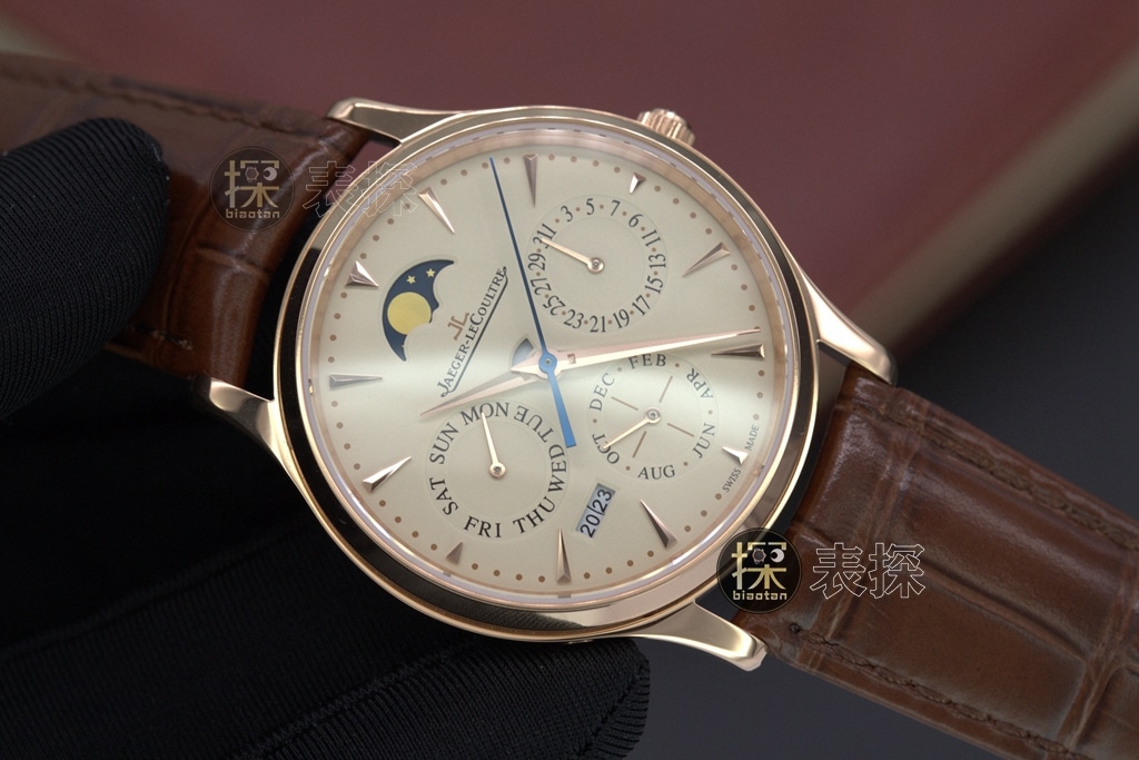J Perpetual Calendar Jaeger-LeCoultre watch rose goldchronograph brown leather bracelet front view