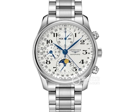 kl masterpiece eight hand longines collectible watches chronograph white disk steel band