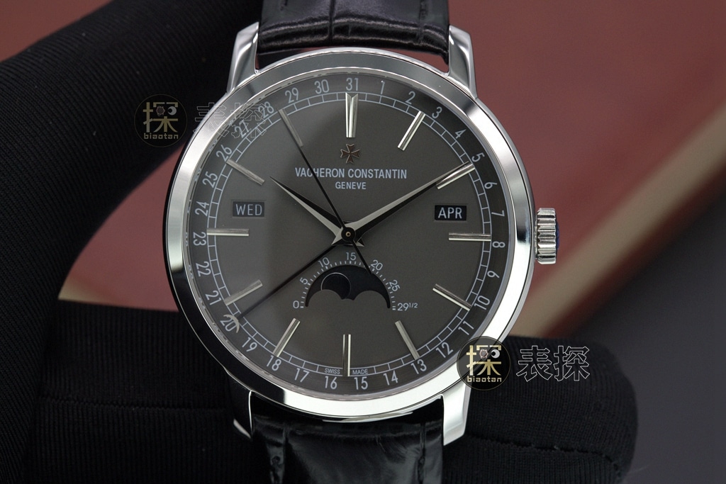 mx factory inheritance series Vacheron Constantin1:1replica watch gray plate black leather bracelet front view
