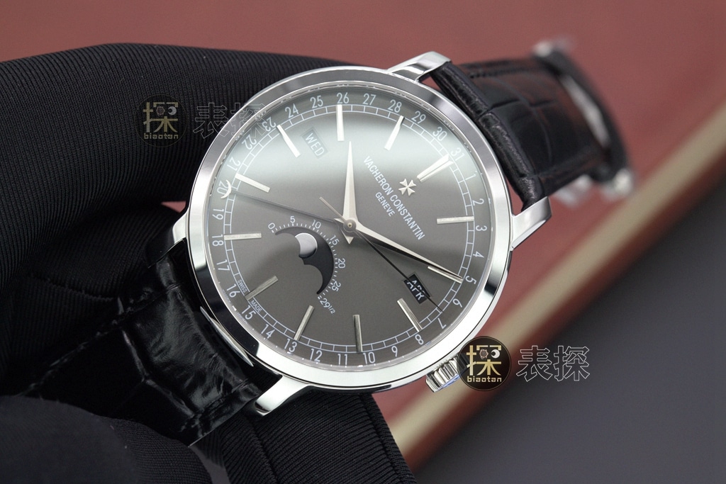 mx factory inheritance series Vacheron Constantin1:1replica watch gray plate black leather bracelet front view