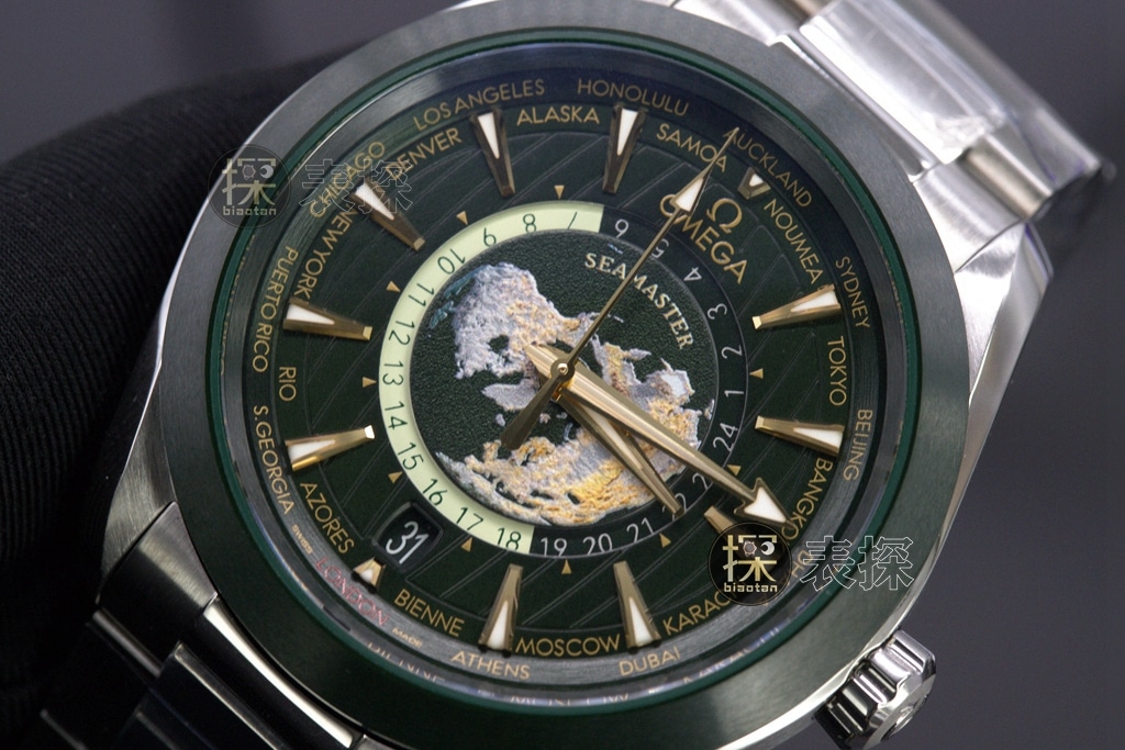 vs world time green dial, Omega1:1replica watch, detailed real shot
