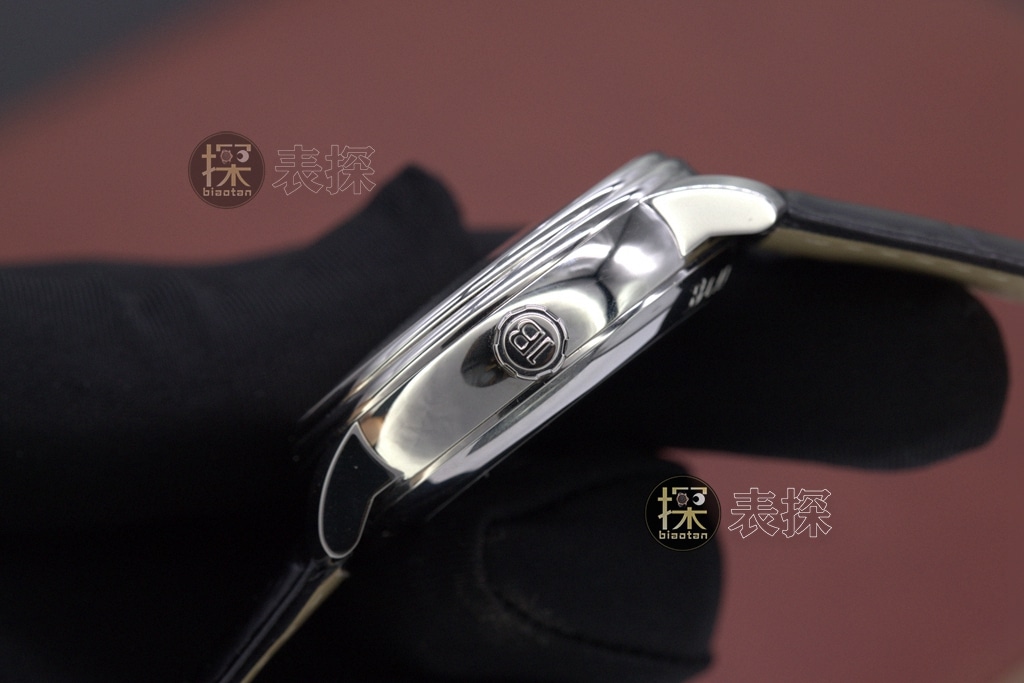 YS factory Blancpain1:1replica watch white dialchronograph tourbillon black leather bracelet side view
