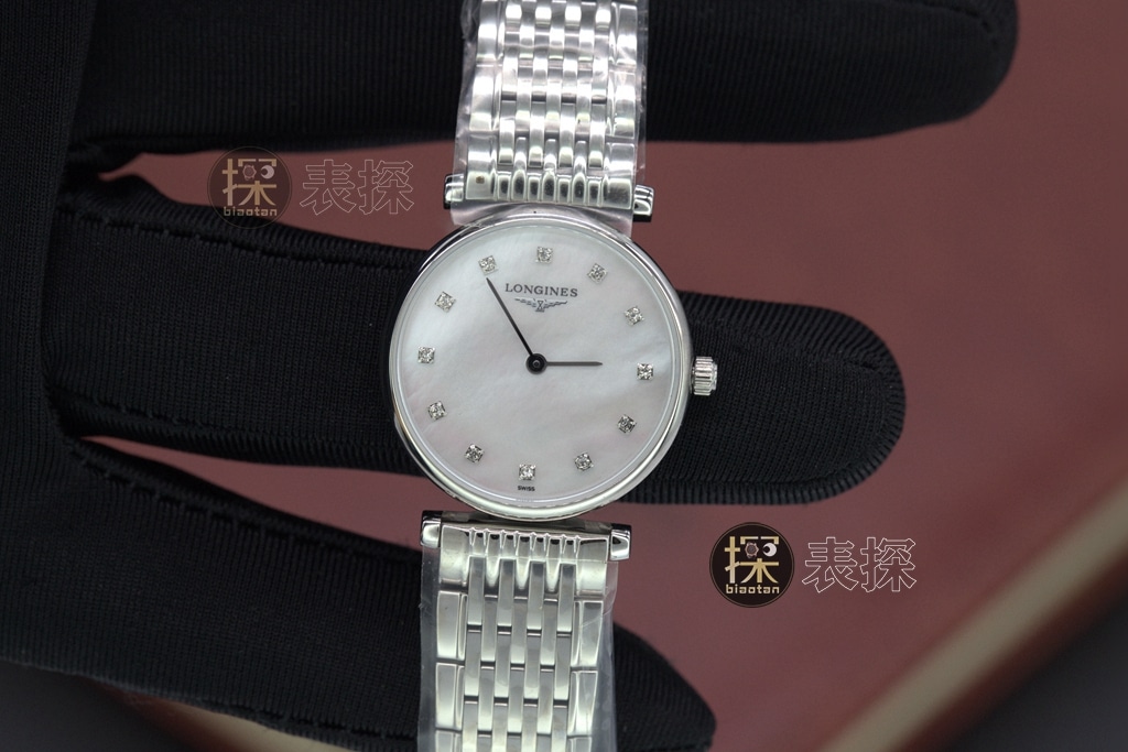 Jialan series Longines1:1replica hand bezel diamond white dialsteel bracelet front view